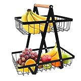 Obst Etagere 2-stöckiger Obstkorb, Obstschalenhalter Metall Obstkörbe Obstschale Gemüse Regal, Abnehmbar Obst Halter Aufbewahrung für Küche, Obst Gemüse Brot Snacks Korb für Küche Büro