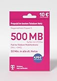 Telekom MagentaMobil Prepaid S SIM-Karte ohne Vertragsbindung I inkl. 500 MB & Flat (Min, SMS) ins Telekom Mobilfunknetz & EU-Roaming I Surfen mit LTE Max I 10 EUR Startguthaben