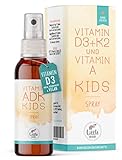 Little Wow Vitamin D3 K2 Spray + Vitamin A für Kinder Vegan I Immunsystem Vitamine für Kinder 180 Sprühstöße für bis zu 6 Monate I 500 IE Vitamin D3 & 11,25 µg Vitamin K2 pro Sprühstoß