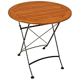 DEGAMO Gartentisch Klapptisch HOFGARTEN 75cm rund, Flachstahl schwarz + Eukalyptus Holz, braun geölt, klappbar, O