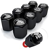 CAREApro ® Ventilkappen Auto mit Beschriftung (8er Set) im Bucket-Black-Look mit Dichtung - Intelligente Reifen Markierung - Rostfrei ABS-Kunststoff