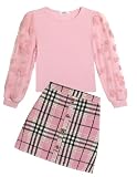 Arshiner Mädchen Bekleidungssets Elegante Langarmshirt mit Rock Set Kinder Herbst Winter Outfit Kariert Freizeit Mode Zweiteilig Kleidung Sets für Mädchen 7-8 J