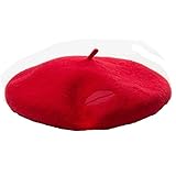 YLiansong-home Damen Barett Hut Rote Lippen gestickte Wolle Barett Maler Hut-Damen Fashion Warm gestickte Bud Hut Wintermütze für Damen (Color : Red, Größe : One Size)