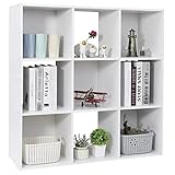 JupiterForce Aufbewahrungsregal aus Holz mit 9 Würfeln, mit 5 abnehmbaren Rückwänden, anpassbares Bücherregal für Zuhause, Büro, Schlafzimmer und Wohnzimmer (weiß)
