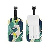 Forest Toucan Tropical Leaves On Rhombus Travel Bag Labels Pu Leahter Airplane Suitcase Labels Novelty Luggage Tags Waterproof Travel Accessories Tags