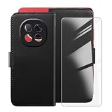 HGJTFANY Hülle für Oppo A5 Pro (6.70') + Schutzfolie, Flip Leder Handyhülle Cover mit [Kartenfach] [Standfunktion] Schutzhülle Case + Gehärtetem Displayschutzfolie - Black