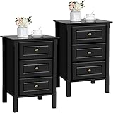 Yaheetech 2er Set Nachtschrank Nachtkommode Boxspringbett Nachttisch mit 3 Schublade Holz Sofatisch Beistelltisch 60cm hoch, Schw