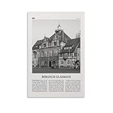 LZTEN Bergisch Gladbach Druck Schwarz und Weiß, Bergisch Gladbach Wandkunst, Bergisch Gladbach Poster, Bergisch Gladbach Foto, Wanddekoration, Karte Leinwand W
