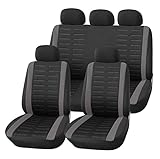 Upgrade4cars Auto-Sitzbezüge Set Universal Auto-Schonbezüge Schwarz Grau mit Seiten Airbag Öffnungen und Teilbarer Rückbank Auto-Zubehör Innenraum