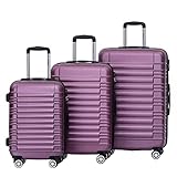 BEIBYE Zwillingsrollen Reisekoffer Koffer Trolleys Hartschale M-L-XL-Set (Violett, Set)
