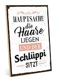 TypeStoff Holzschild mit Spruch – Haare – im Vintage-Look mit Zitat als Geschenk und Dekoration zum Thema Friseur und Schlüppi - HS-00170