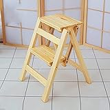 RebeSCo 2-stufiger klappbarer Holz-Steplip, tragbarer Lenkleitersitz, vielseitiger Leiterstuhl für Zuhause, Küche, Badezimmer, Büromöbel (Color : Light Walnut)