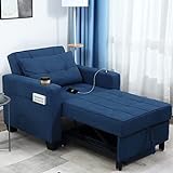 DURASPACE 99cm Schlaferstuhl, 3-in-1 umwandelbarer Stuhl Bett, ausziehbarer Schlafsessel, Schlafsofa mit USB-Anschlüssen, Seitentasche, Getränkehalter für kleinen Raum (Blau)