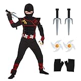 GUBOOM Ninja Kostüm Kinder, Ninja-Kleidungsset für Kinder, Halloween-Ninja-Kostüm, Muskelanzug Samurai Ninja, (L (7-9 Jahre))