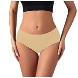 2024 Damen Unterhosen Unterwäsche Lingerie Panties Nahtlose, atmungsaktive Damen-Unterhose aus reiner Baumwolle im Schritt, mit niedriger Taille, blendender Unterseite und sexy, Unterwäsche (Beige, L)