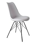 SAM Schalenstuhl Lerche, weiß, integriertes Kunstleder-Sitzkissen, Schwarze Metallfüße, Esszimmerstuhl im skandinavischen Stil