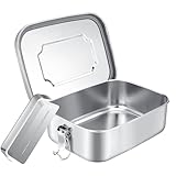 Royouzi Brotdose Edelstahl mit 2 Fächern, Lunchbox Bewegliche Trennwand Auslaufsicher 1200ml, Brotzeitdose mit Trennwänd, Brotdosen Metall Umweltfreundlich & BPA-frei für Erwachsene &