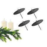 GoMaihe 6cm Kerzenhalter Adventskranz Schwarz 4 Stück, Adventskerzenhalter Metall Kerzenleuchter, Kerzenteller Kerzenstecker Kerzenständer für Advent Weihnachts Tisch Deko, MEHRWEG