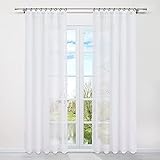 HongYa 1er-Pack Uni Gardine Transparenter Voile Schal Vorhang mit Kräuselband H/B 225/145 cm Weiß