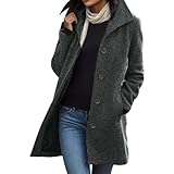 Damen Mantel Lang - Elegant Wolle Trenchcoat Pelzjacke Langarm Reverskragen Frühlings Mantel Extra Lang Slim Fit Cardigan Jacke Revers Cabanjacke Sport Outdoorjack