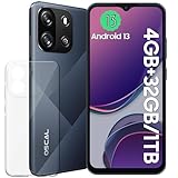 OSCAL Flat 1C Smartphone ohne Vertrag Android 13 Handy Günstig 6.52 Zoll HD+ Display, 4GB + 32GB / 1TB TF Simlockfreie Handys, 4G Dual SIM Smartphone, 8MP Kamera, Gesichtserkennung, 4700mAh, Schw