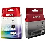 Canon Tintenpatrone CLI-36 Farbtinte Doppelpack - C/M/Y 12 ml - Original für Tintenstrahldrucker & Tintenpatrone PGI-35BK - schwarz 9,3 ml - Original für Tintenstrahldrucker