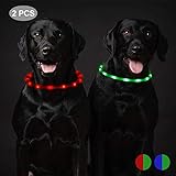 Toozey 2 Stücke LED Leuchthalsband Hund für 20 Stunden Dauerlicht Wasserdicht, USB Wiederaufladbar Schneidbar Nacht-Sicherheit Hundehalsband Leuchtband für Hunde und Katzen - 3 Modus(Grün und Rot)