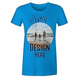 Frau T-Shirt mit Eigenem Foto Text Logo Name Selbst Gestalten - Ringgesponnene Baumwolle - Vollfarbiger Druck - XL |Blau|