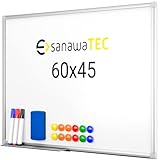 SANAWATEC magnetisches Whiteboard 60 x 45 cm (B x H) magnettafel Magnetwand beschreibbar mit Alurahmen inklusive 3 Stifte, 12 Magnete und Schwamm trocken abwischbar