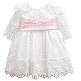 Dilaras Babybekleidung Babykleid Mädchen Taufkleid Festlich Rosa Weiß Langarm mit Spitzen (56-62, 0-3 Monate)