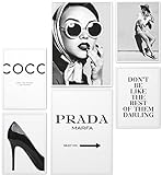Papierschmiede® Mood-Poster Set Coco Schwarz-Weiß | Bilder als Wanddeko | Wohnzimmer & Schlafzimmer | 2x DIN A4 und 4x DIN A5 | Glamour Lifestyle Mode - ohne Rahmen