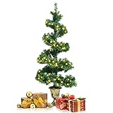 COSTWAY 120cm LED Weihnachtsbaum im Topf, Spiral Tannenbaum mit 150 warmweißen LED-Leuchten, Christbaum 364 Spitzen PVC Nadeln, Kunstbaum Weihnachten für Eingangsbereich, grün