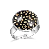 Ringe für Frauen Mädchen Sterne-Muster Edelstahlring für Männer Verstellbare Kristallglasringe