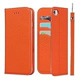 MBSLFY Hülle kompatibel mit iPhone 6, [Echtes Leder] Premium PU Leder Flip Case Hülle mit Standfunktion und 3 Kartenfächern Schutzhülle Leder Hülle (Orange)