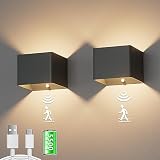 Aipsun 2 Stück 5500mAh akku wandleuchte mit Bewegungsmelder, LED wandleuchte Innen, 3000k, 5W, kabellose LED akku wandleuchte mit Schalter, für Schlafzimmer Wohnzimmer Treppe(anthrazit)