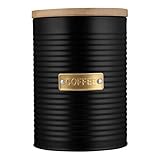 TYPHOON OTTO Kollektion Kaffeedose luftdicht, Schwarze Dose für Kaffeebohnen, 1,4 Liter, Vorratsbehälter aus Stahl, Bambusdeckel, Luftdichte Kaffeedose mit Silikondichtung, 11 x 11 x 15,5