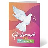 Einladungskarten Manufaktur Hamburg XXL Glückwunschkarte A4 zur Kommunion - große Karte mit Umschlag Kommunionskarte Grußkarte für Jungen und Mädchen Taube Freiheit rosa Orange