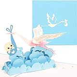 papercrush® Pop-Up Karte Baby Geburt Junge - 3D Geburtskarte, Glückwunsch zum Baby, Glückwunschkarte zur Geburt eines Jungen - Handgemachte Geschenkkarte, Babykarte, Popup Karte mit Storch