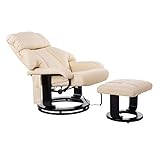 HOMCOM Massagesessel Fernsehsessel Sessel mit Hocker Massage mit Wärmefunktion und Vibration Beige
