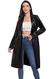 Fahsyee Damen Kunstleder Trenchcoat, Motorradjacken PU Moto Biker Jacke Enganliegend Schlanke Lange Jacke Schwarz Größe L