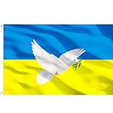 Fenglfly Herstellerflagge aus Ukraine flagge Taube peace 3x5FT Polyesterfahne mit zwei Metallösen und doppelt genäht oder mit Tunnel und doppelt genäht.