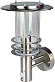Grafner Design Edelstahl Wandlampe mit Bewegungsmelder, 1x E27 Fassung, IP44, 360° rundum Lichtschein, für außen und innen, Wandleuchte Lampe Außen Hoflampe PIR