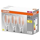 OSRAM LED BASE Classic A75, klare Filament LED-Lampen aus Glas für E27 Sockel, Birnenform, Warmweiß (2700K), 1055 Lumen, Ersatz für herkömmliche 75W-Glühbirnen, 3er-Box