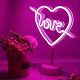 Neonlicht Love Herz Pfeil pink Nachtlicht mit Fuß Sockel NEON LED Licht batteriebetrieben Aufsteller Tischlampe Leuchtreklame Lampe Leuchte Dekoration Kinderzimmer, Schlafzimmer, Wohnzimmer, Party