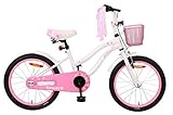AMIGO Flower - Kinderfahrrad für Mädchen - 18 Zoll - mit Handbremse, Rücktritt, Korb, fahrradständer und Beleuchtung - ab 5-8 Jahre - Weiß