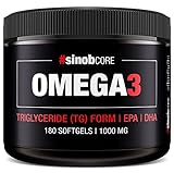 sinob Core Omega 3 Kapseln Hochdosiert 1 x 180 Kapseln mit 1000 mg pro Kapsel mit den Fettsäuren EPA & DHA in Triglyceride (TG) Form. Made in Deutschland. 100% Rindergelatine-Kapseln (Halal)