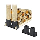 Relaxdays Holzstapelhilfe 2er Set, für Feuerholz, Kaminholzregal selber bauen, Brennholzstapelhalter, Metall, anthrazit