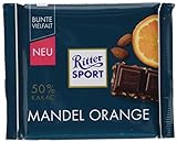 RITTER SPORT Mandel Orange, 100 g, dunkle Schokolade verfeinert mit Mandel- & Orangeatstücken, leckere Halbbitterschokolade mit fruchtigem Orangengeschmack
