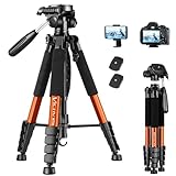 Victiv 182 cm Aluminium Kamera Stativ, Leichtes und Kompaktes Reisestativ für DSLR mit 3-Wege-Schwenk 360° Panorama Kugelkopf und Telefonhalter, kann für YouTube, Vlog und Videokonferenzen-Orang