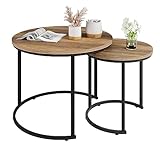 fevarbord Satztisch Couchtisch 2er Set Beistelltisch rund Wohnzimmertisch aus Holz und Metall Kleiner Tisch für Wohnzimmer 40 x 40 cm großer Kaffetisch 60 x 40 cm N